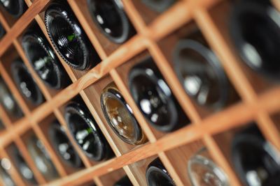 Full frame shot of wine bottles
