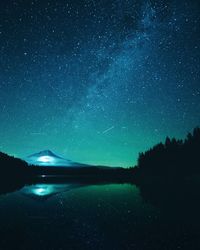 Scenic view of lake against clear sky at night