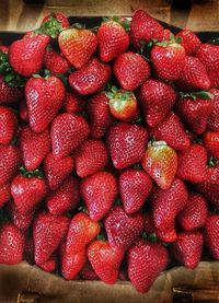 High angle view of strawberries