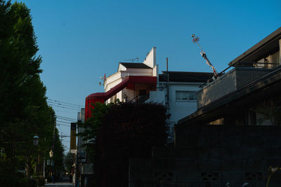 Low angle view of buildings against clear sky