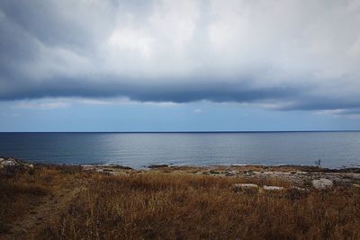 Scenic view of sea against cloudy sky