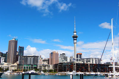 Buildings in city against cloudy sky