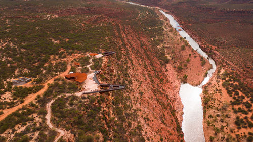 Aerial photo of newly opened skywalk attraction in kalbarri national park in western australia.