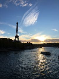 Silhouette of eiffel tower against sky during sunset