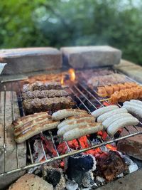 Close-up of meat on barbecue grill