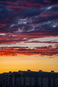 Scenic view of dramatic sky over city buildings