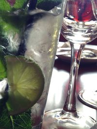 Close-up of juice in glass on table