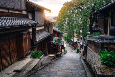 Street amidst houses and buildings against sky