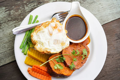 High angle view of breakfast on table