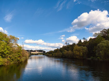 River amidst trees against sky