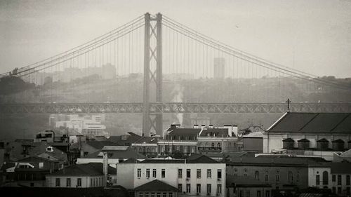 Suspension bridge over river