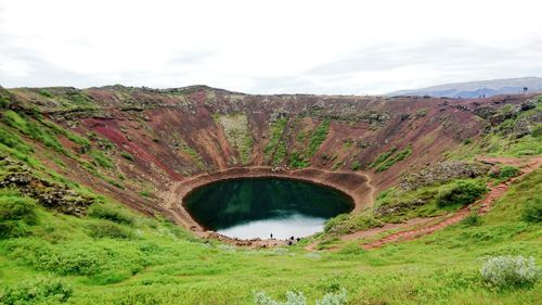 Scenic view of kerid crater against sky