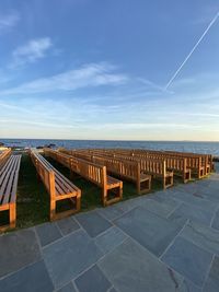 Scenic view of sea against blue sky