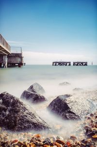 Scenic view of sea against clear sky