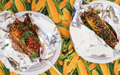 High angle view of food in plate on table