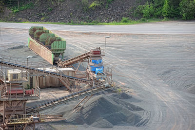 High angle view of machineries at open-pit mine