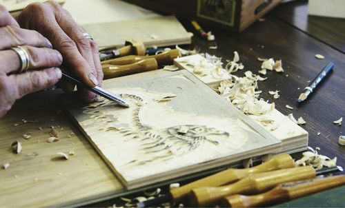 Close-up of hands working