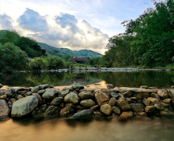 Scenic view of lake against sky