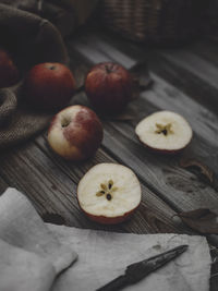 High angle view of apples on table