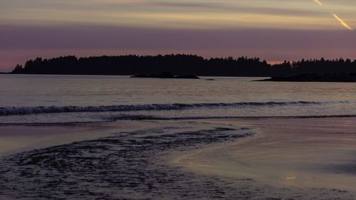 Scenic view of beach against sky during sunset