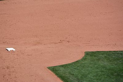 High angle view of sand on field