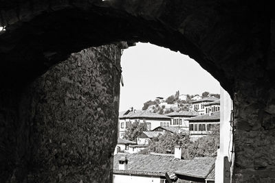 High angle view of old buildings in city