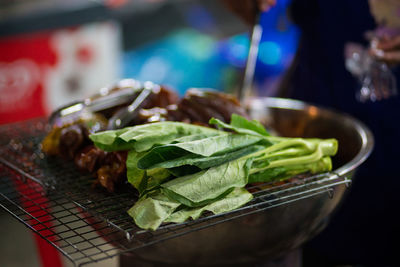 Close-up of food served on table