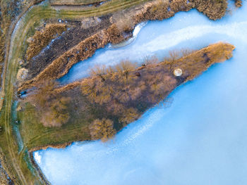 High angle view of lake against sky