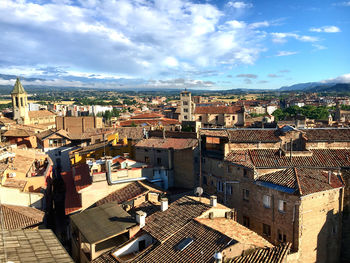 High angle shot of townscape against sky