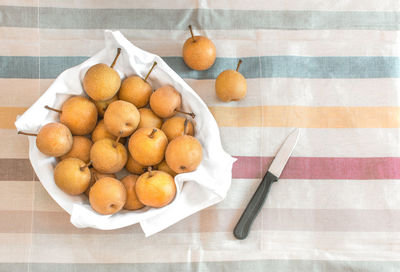 High angle view of fruits on table