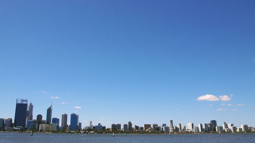 City skyline against blue sky