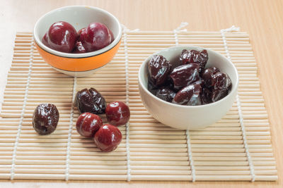 High angle view of fruits in bowl