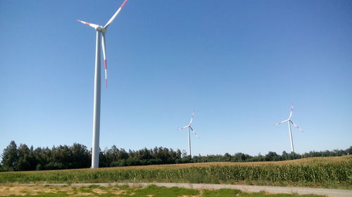 Wind turbines on field