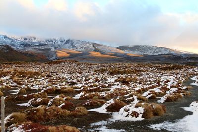 Scenic view of snowcapped mountains against sky