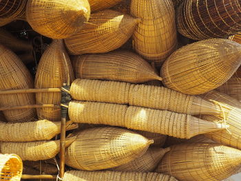 Full frame shot of wicker basket for sale