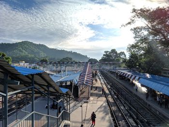 High angle view of railroad tracks against sky