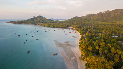 Aerial view of koh mook with beautiful sky on morning, at trang, thailand. 