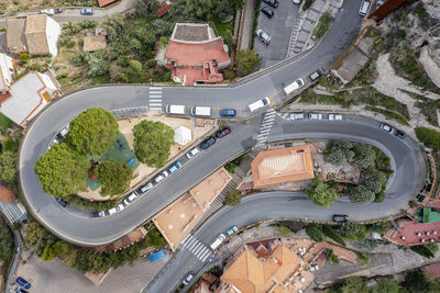 High angle view of buildings in city