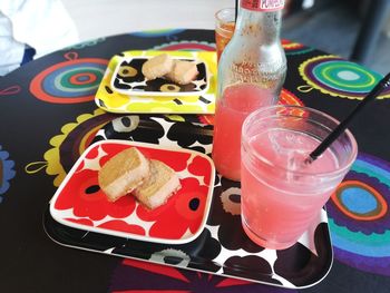 High angle view of drink on table