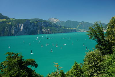 Scenic view of sea against blue sky