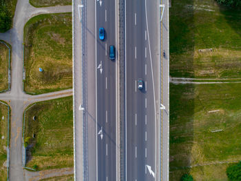 High angle view of road amidst field