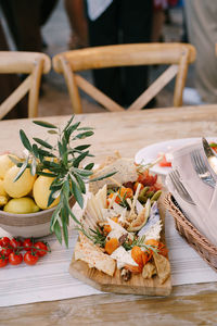 High angle view of fruits on table