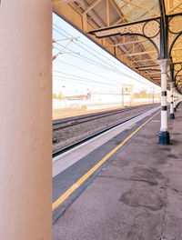 Railroad station platform in city