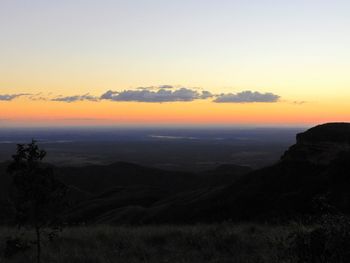 Scenic view of silhouette landscape against sky during sunset