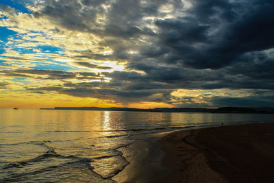 Scenic view of sea against dramatic sky