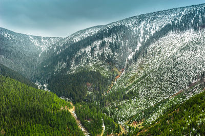 Scenic view of mountains against sky during winter