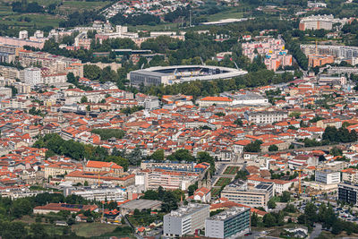 High angle view of townscape and trees in city