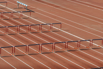Stadium track with 110-meter hurdles