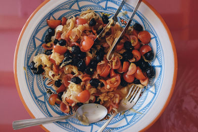 High angle view of breakfast served in plate