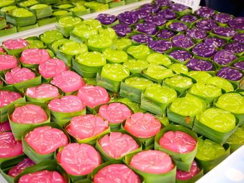 High angle view of multi colored candies for sale